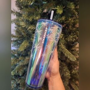 Starbucks- 2023 Holiday Blue Holographic Winter Falling Snowflakes Tumbler 24oz